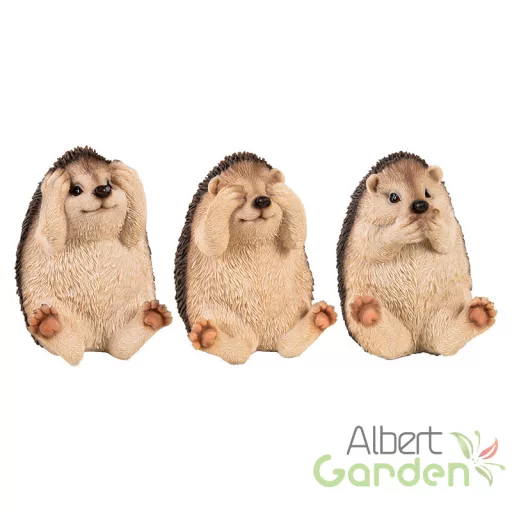 Szemét eltakaró, nem lát, süni polyresin szobor, B típus, kültéri és beltéri dekorációs kiegészítő