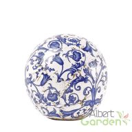 Dekorációs kerámia gömb, kék fehér mintás, 12 cm