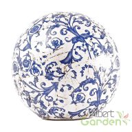 Dekorációs kerámia gömb, kék fehér mintás, 18 cm