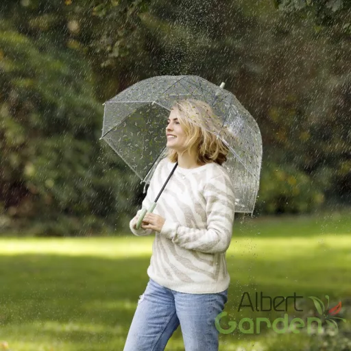 Méhecske mintás átlátszó esernyő, zöld foganytúval
