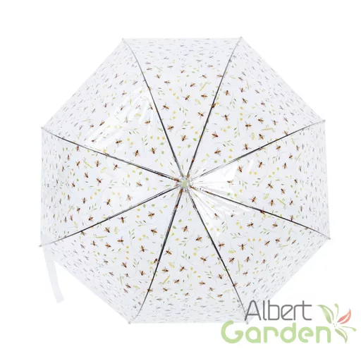 Méhecske mintás átlátszó esernyő, zöld foganytúval