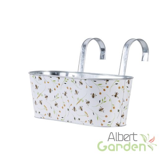 Méhecske mintás fém virágláda, akasztó füllel, 39 cm