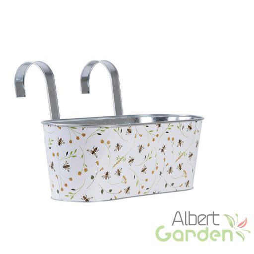 Méhecske mintás fém virágláda, akasztó füllel, 39 cm