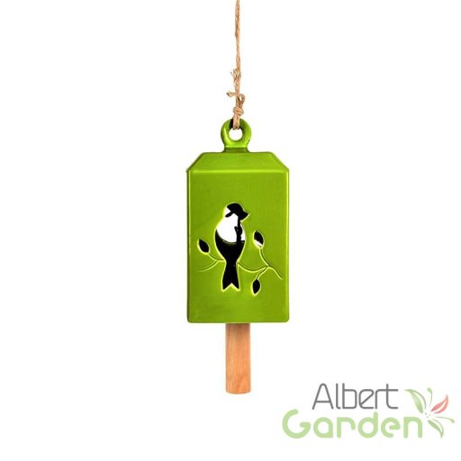 Madaras kerámia szélcsengő, fűzöld