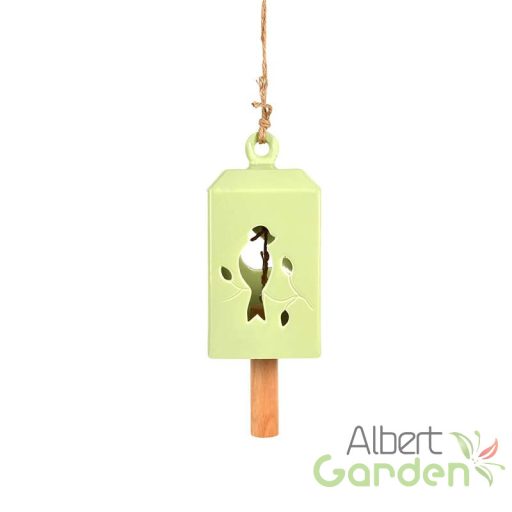 Madaras kerámia szélcsengő, mentazöld