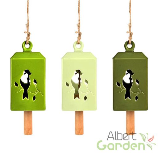 Madaras kerámia szélcsengő, mentazöld