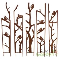   Rusztikus stílusú lézervágott fém növényfuttató, madár mintás, 117 cm, 5 db-os szett