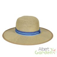 Színes szalagos szalmakalap, kék, 39 cm átmérőjű