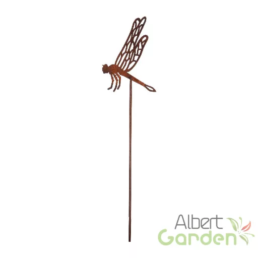 Rusztikus lézervágott leszúrható szitakötő sziluett, kültéri és beltéri dekorációs kiegészítő, 37 cm