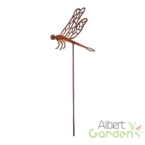 Rusztikus lézervágott leszúrható szitakötő sziluett, kültéri és beltéri dekorációs kiegészítő, 37 cm