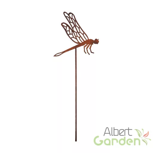 Rusztikus lézervágott leszúrható szitakötő sziluett, kültéri és beltéri dekorációs kiegészítő, 37 cm